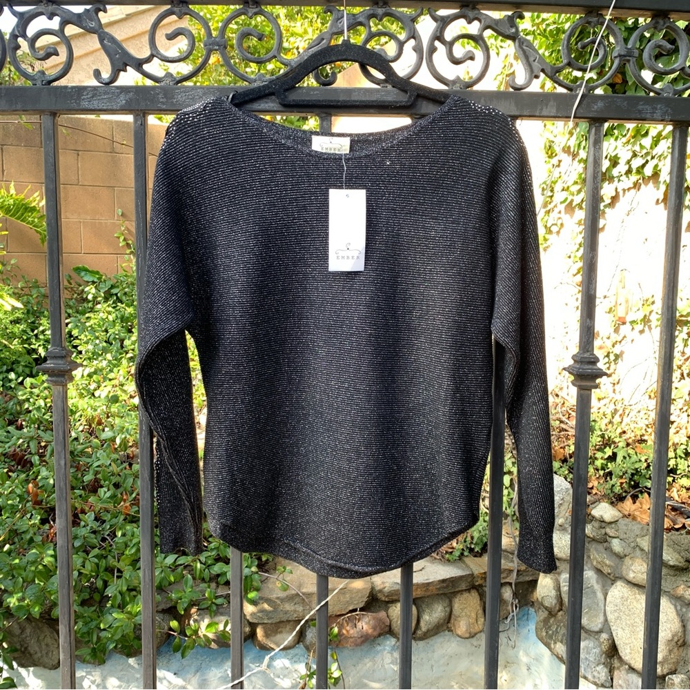 Boutique Ember Black Bedazzled Long Sleeve Cutout Blouse